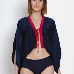 Erotissch Navy Solid V Neck Robe-image-89