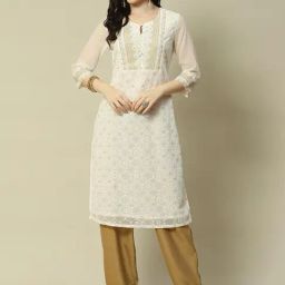 Rangriti Off-White Printed Straight Kurta-image-6