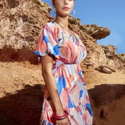 MADAME Multicolor Printed A Line Dress-picture-7