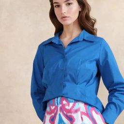 RAREISM Blue Cotton Blend Solid Long Sleeves Shirt-image-55