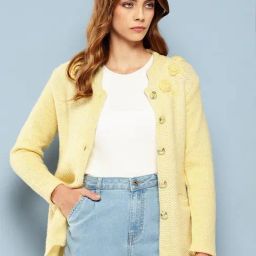 Aarika Yellow Woolen Solid Long Sleeves Cardigan-image-86