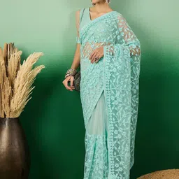 SHADOW & SAINING Embellished Beads and Stones Net Designer Saree image 1
