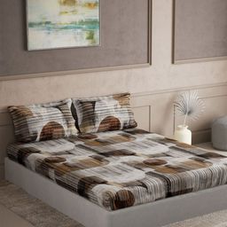 DDecor Brown Striped Printed 180 TC Cotton Double King Bedsheet Set 2.74 m x 2.74 m-picture-49