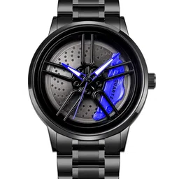EMPERO Men Brass Patterned Dial & Stainless Steel Wrap Around Straps Analogue Watches Blue Wheel Watch 3-54
