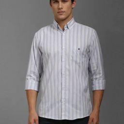 Louis Philippe Grey Cotton Slim Fit Striped Shirt-image-48
