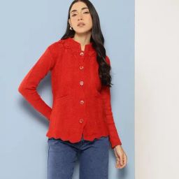 Aarika Red Woolen Solid Long Sleeves Cardigan-image-12