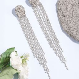 StyleCast Silver-Plated Cubic Zirconia Studded Tasselled Circular Drop Earrings-image-92