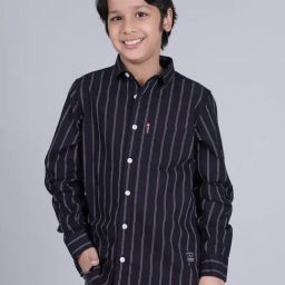 Cantabil Boys Navy Cotton Regular Fit Striped Shirt-image-113