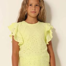 VERO MODA GIRL Lime Green Cotton Embroidered Top-image-6