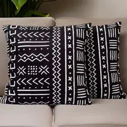 Aura Black & White 2 Pieces Striped Printed Pure Cotton Square Cushion Covers-picture-9