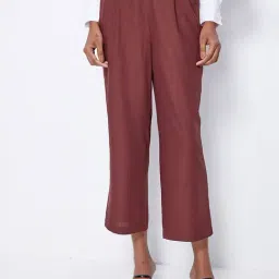 ANCESTRY Brown Regular Fit High Rise Pants-image-34