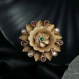 Aatmana Gold-Plated Pink & White Stone Studded Antique Finger Ring for Women-9