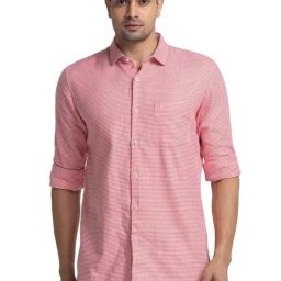 Raymond Medium Red Cotton Contemporary Fit Self Pattern Shirt-image-30