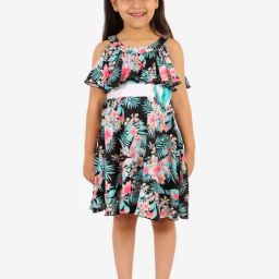 KidsDew Black & Pink Floral Print Dress-image-44
