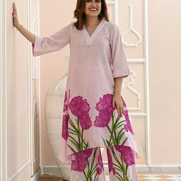 Bunaai Floral Printed Cotton Tunic With Palazzos Co-Ords-picture-11