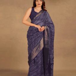 MIRCHI FASHION Dark Purple Cotton Blend Striped Saree with Blouse Piece-picture-40