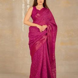 MIRCHI FASHION Rani Pink Cotton Blend Striped Saree with Blouse Piece-image-53