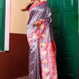 Unnati Silks Grey & Red Printed Saree With Unstitched Blouse-picture-45