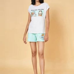 Dreamz by Pantaloons Grey & Blue Cotton Graphic Print T-Shirt Shorts Set-picture-22