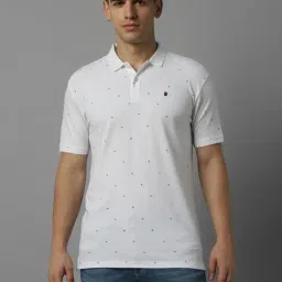 Louis Philippe Jeans White Cotton Slim Fit Printed Polo T-Shirt-image-43