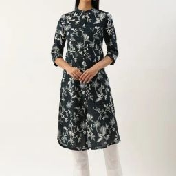 Amukti Navy Blue Cotton Floral Kurti-image-39