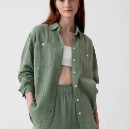 GAP Olive Solid Long Sleeves Oversized Shirt-image-26