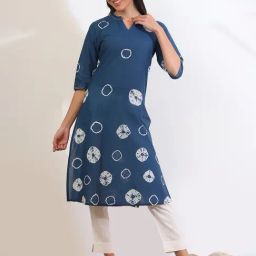 Aurelia Blue Pure Cotton Printed Kurta-image-90