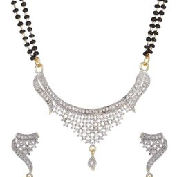 Awww Silver Plated American Diamond Studded & Beaded Mangalsutra With Earrings-image-92