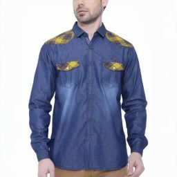 Kuons Avenue Blue Slim Fit Checks Denim Shirt-image-75