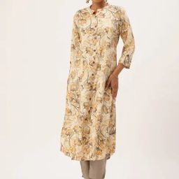 Amukti Off White Rayon Printed Three-Quarter Sleeves Kurta-image-37
