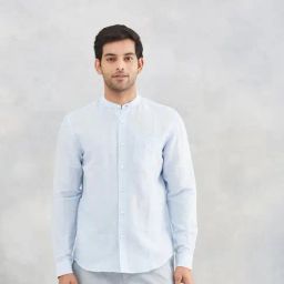 Fabindia Fashion Sky Blue Slim Fit Solid Shirt-image-35