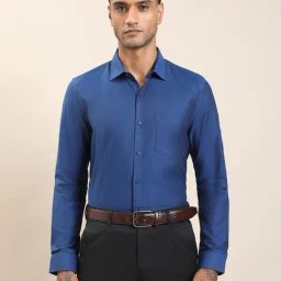 Turtle Blue Cotton Slim Fit Self Design Formal Shirt-picture-39