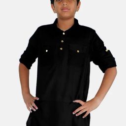 Kiddopanti Kids Black Solid Full Sleeves Pathani Kurta-image-55