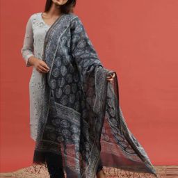 Folksong by W Blue Cotton Printed Dupatta-18