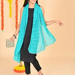 HELLA FASHIONS Striped Dupatta with Mukaish-11