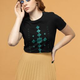 HERE&NOW Women Black Geometric Printed T-shirt-picture-40