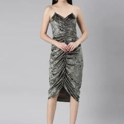 SHOWOFF Green Velvet Regular Fit Bodycon Dress-image-56