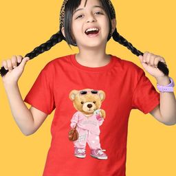NUSYL Girls Bears Printed Round Neck Short Sleeves Oversized T-shirt-image-85