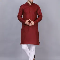 Men Solid Straight Kurta (Maroon)-image-40
