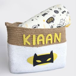 Yellow Doodle Superbaby Large Organic Cotton Rope Basket - Multicolour-image-4