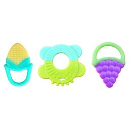 The Little Lookers Super Soft Silicone Teether Corn Ring Green Grapes Shape Pack Of 3 - Multicolor-10