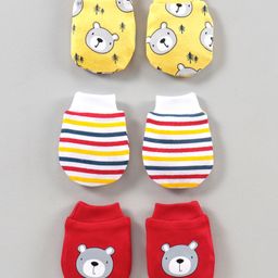 Babyhug 100% Cotton Mittens Pack of 3 - Multicolor-image-37
