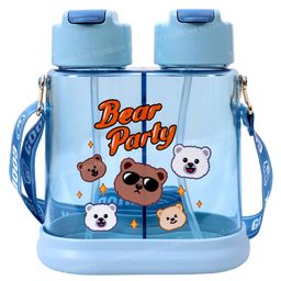 Toyshine Double Sided 640 ml  Water Bottle With Spill Proof Straw BPA Free with Soft Grip Strap - Blue-image-3