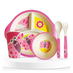 Bembika Baby Dinnerware Bamboo Fiber Dinner Set For Kids Bamboo Utensils For Kids - Pink-25