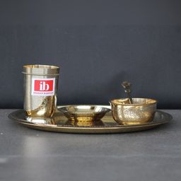 Indian Bartan Brass Plate Set - Golden-27