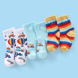Cute Walk by Babyhug Anti Bacterial Ankle Length Socks Car Design Pack Of 3 - Multicolour-picture-41