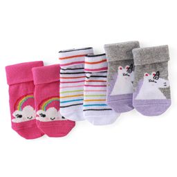 Cute Walk by Babyhug Anti Bacterial Anti Skid Ankle Length Socks Stripes & Unicorn Design Pack Of 3- Multicolor-picture-3