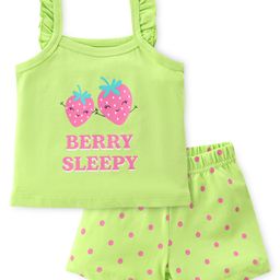 Babyhug Cotton Single Jersey Knit Sleeveless Night Suit Strawberry & Polka Dot Print - Green-image-71
