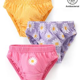 Babyhug 100% Cotton Antibacterial Panties With Floral Print Pack Of 3 - Yellow Purple & Pink-image-30