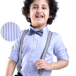Mark & Mia  Full Sleeves Party Shirt Solid Colour with Bow & Suspender Detailing  -  Blue-image-74